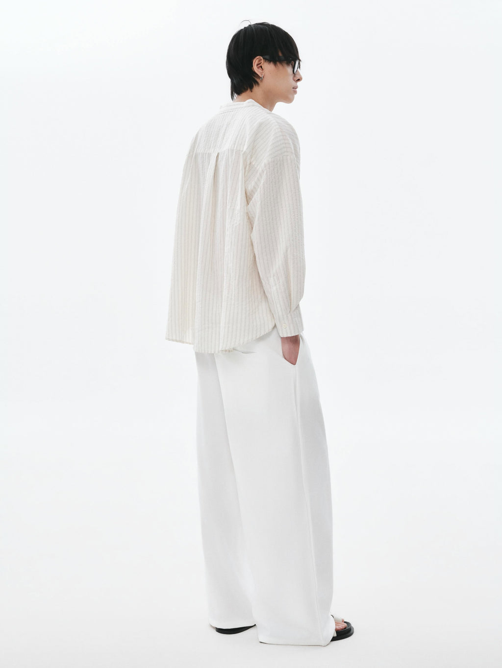 OWST Band Collar Shirt White Striped