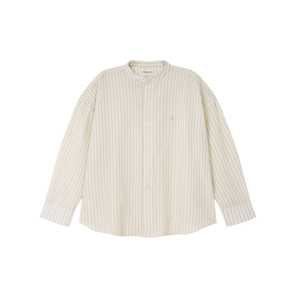 OWST Band Collar Shirt White Striped