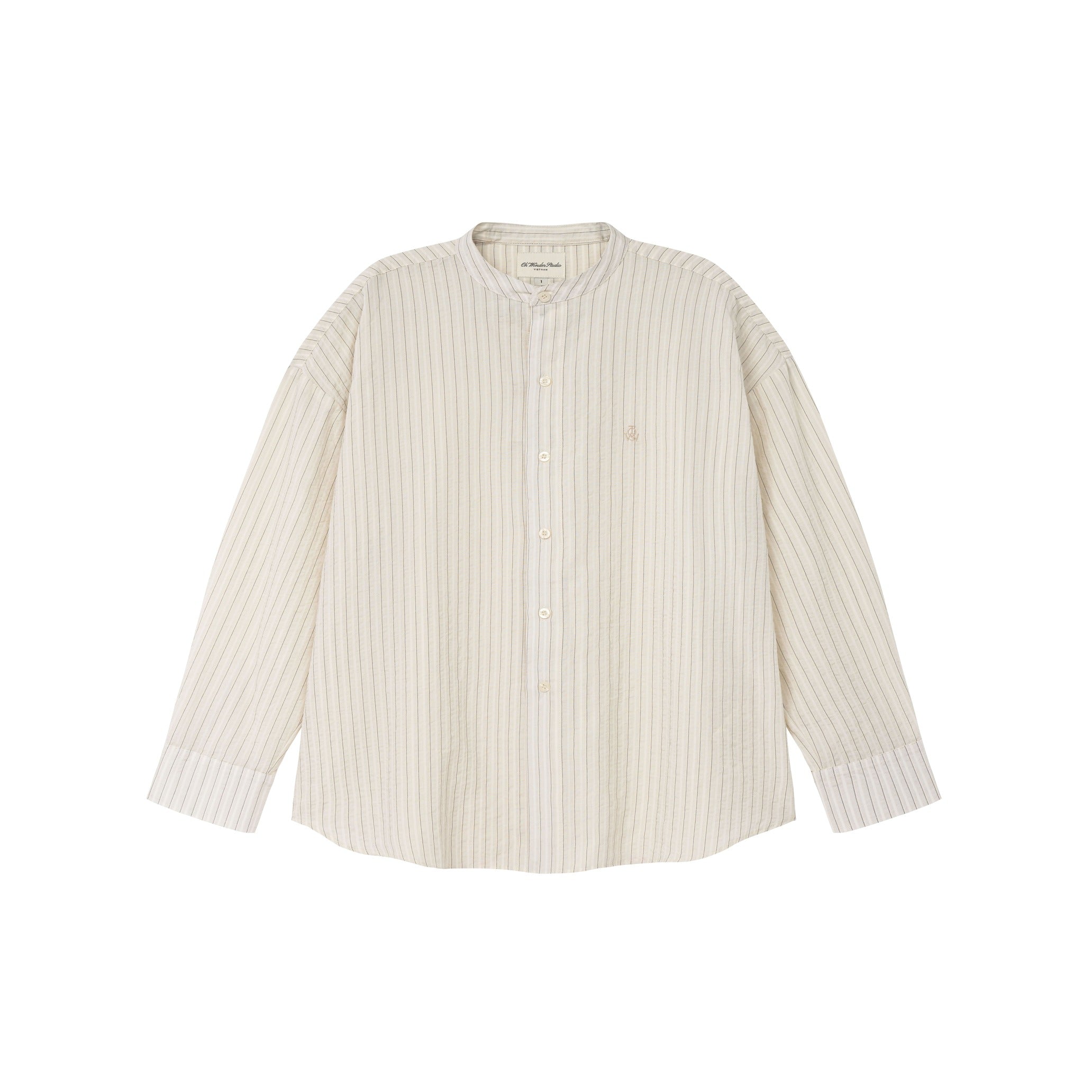 OWST Band Collar Shirt White Striped